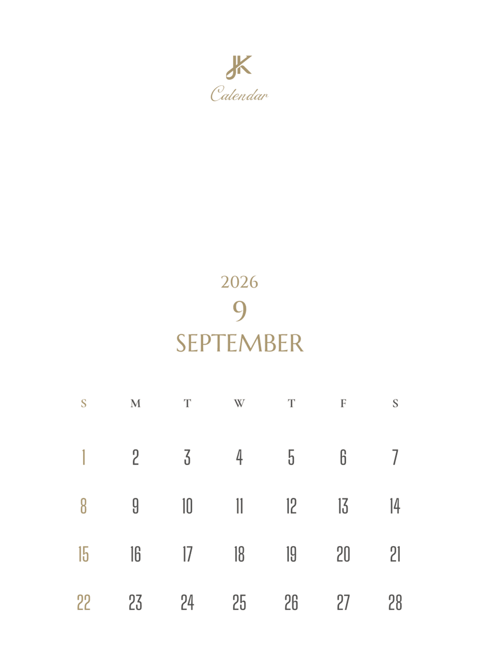 JFP 2026 캘린더 9월