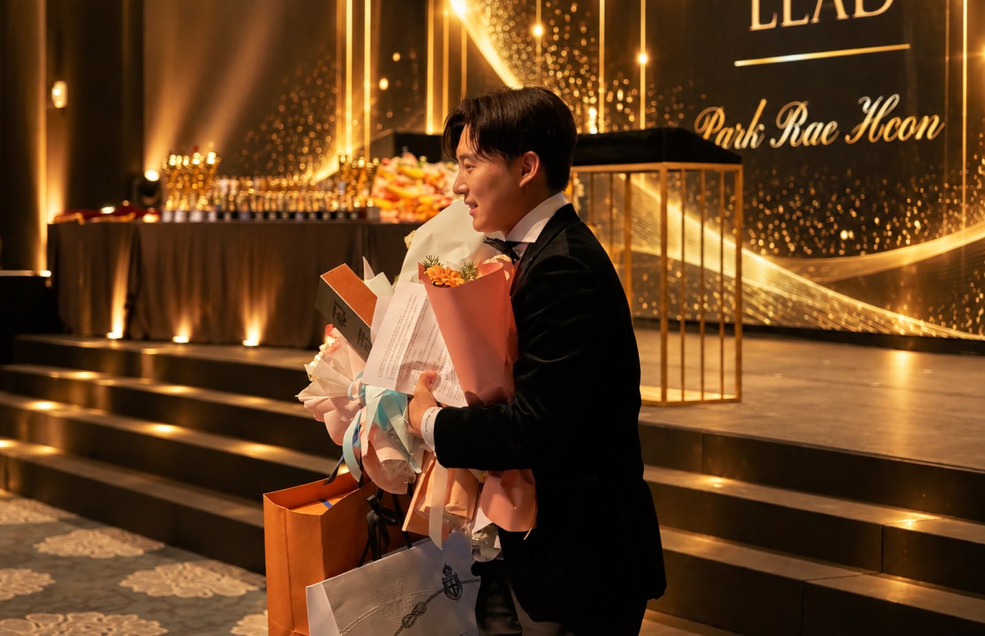 꽃다발을 든 수상자
